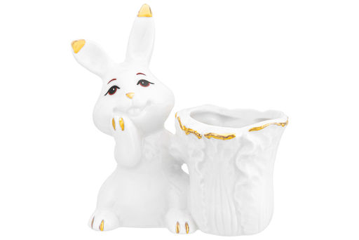 Вазочка п/зубочистки 8*4*8,5 см "Кролик с капустой" белая с золотом