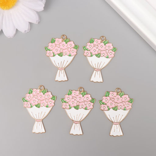 Цена за 5 шт. Декор для творчества металл, эмаль Букет цветов, 3.4?2.5 см