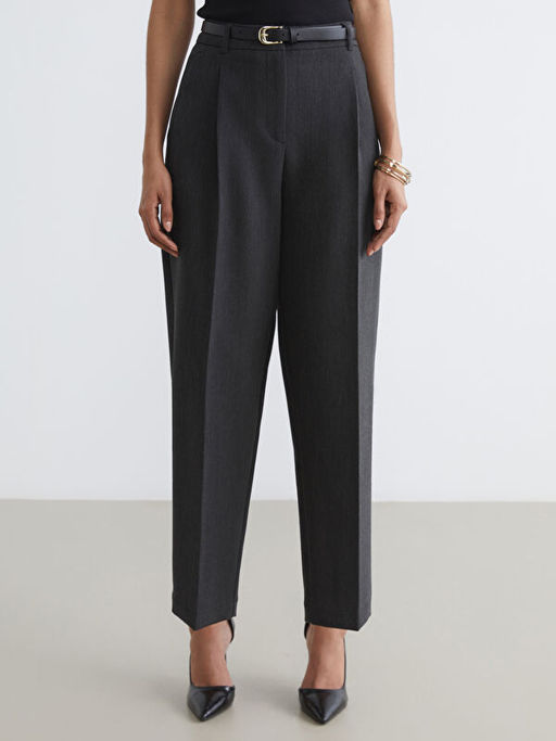 Beli Kemerli Cigarette Kad?n Pileli Pantolon