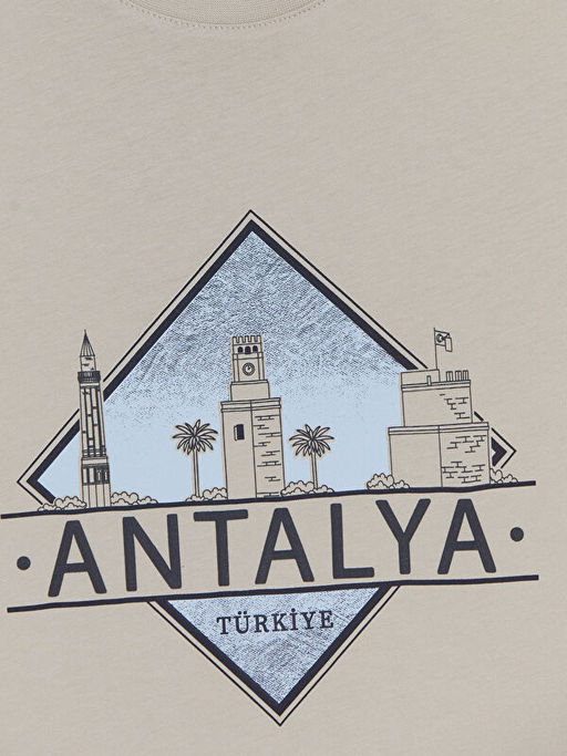 Bisiklet Yaka Antalya Bask?l? Erkek Ti??rt
