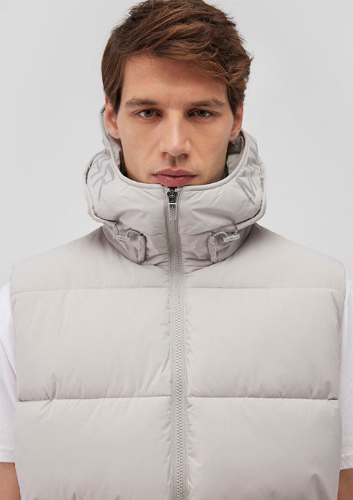 Kapusonlu Ac?k Gri Sisme Yelek - Mavi фото 8