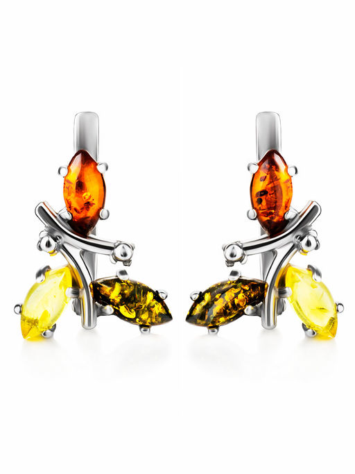 Красивые серьги из натурального янтаря разных оттенков Кипарис