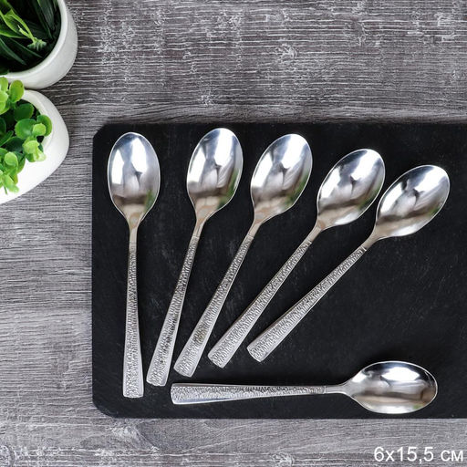 Ложка чайная 6 штук Серебро 19 Spark/ MJ0204 /уп 100/ 410/шлифовка глянец - ГалеонТрейд фото 2