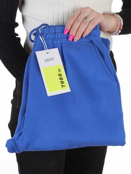 2830 BLUE Брюки утепленные спортивные женские (85% хлопок, 10% полиэстер, 5% спандекс)