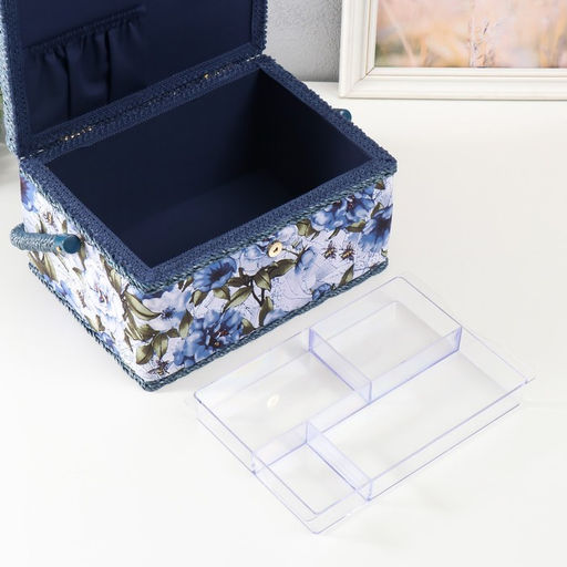 Шкатулка для рукоделия и шитья «Бело-голубые пионы», хранение ниток, иголок, мелочи, 19×26×14.5 см