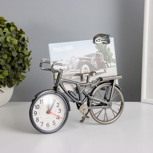 Фоторамка для фото 10×15 см с часами «Велосипед», пластик, 18×22 см