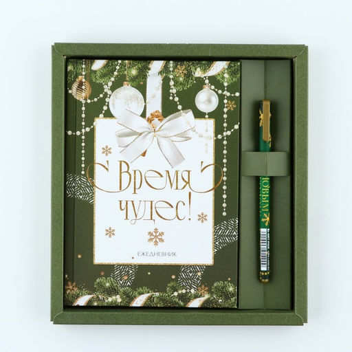 Подарочный набор новогодний, ежедневник А5, 80 листов, ручка синяя паста «Время чудес»