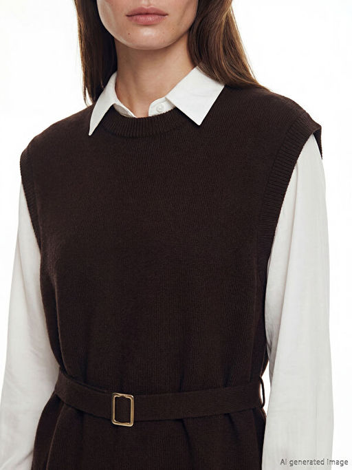 Bisiklet Yaka Kemerli Kad?n Triko S?veter