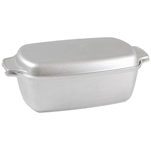 Гусятница алюминиевая 5,5л, 42х25х14,5см, литая, металлическая жаропрочная крышка-противень (Россия)