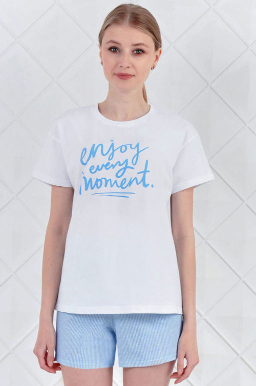 Арт. 9124 Пижама с шортами 42-50 (5 шт) Цвет:верх- белый, низ- голубой, белый - Калинка фото 6