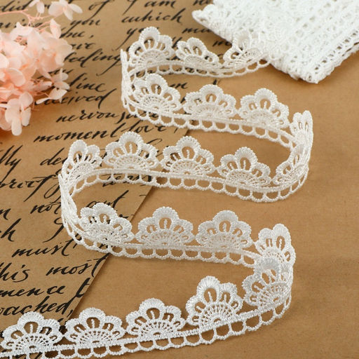 Кружево гипюровое, 30 мм × 9 ± 0.5 м, цвет белый