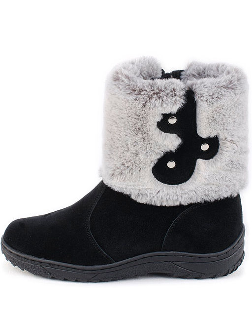 Унты женские на литой подошве. Черные., Замша. "Шиншилла". Короткие. Молния.