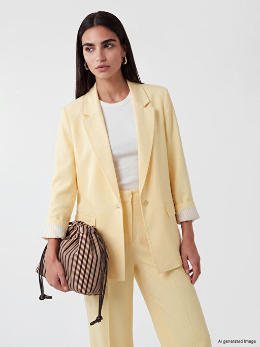 Keten Kar???ml? Kad?n Blazer Ceket