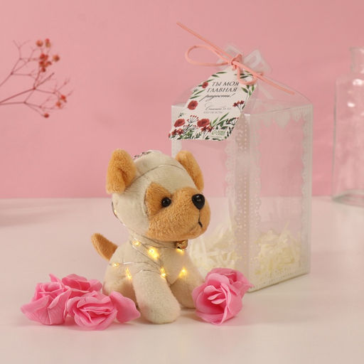 Набор подарочный Пёсик белый, мыльные розовые розы 5 шт., роса, 7?7?12 см - Simaland фото 2