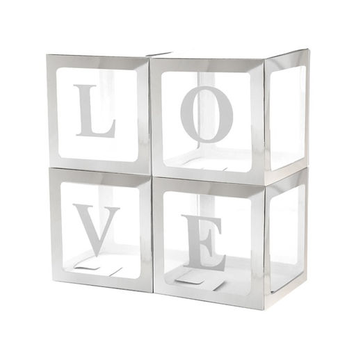 Набор коробок для воздушных шаров Love, серебро, 30*30*30 см, в упаковке 4 шт. - Страна карнавалия фото 2