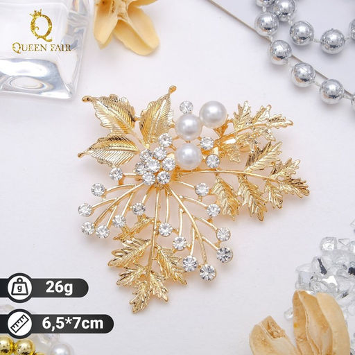 Брошь Папоротник, цвет белый в золоте