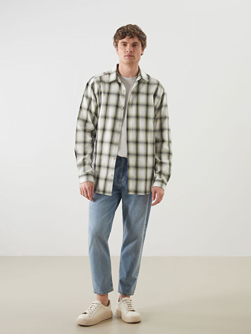 Regular Fit Uzun Kollu Ekose Gabardin Erkek G?mlek