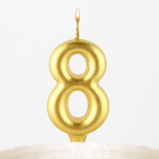 Свеча для торта, цифра «8», золото, 3 х 6 см