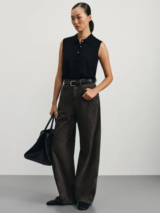 Трикотажный топ с воротником поло / Zarina фото 2