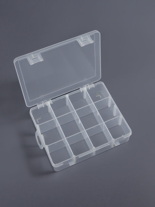 Органайзер для хранения мелочей, передвижные перегородки, 12 секций, 19.5×13×3.6 см, прозрачный