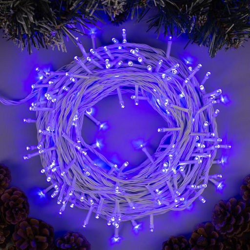 Гирлянда Нить 20 м, IP20, белая нить, 200 LED, свечение синее, 8 режимов, 220 В