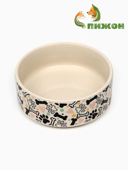 Миска керамическая Собачья радость 200 мл - 10.510.54 см, бежевая - Пижон фото 2