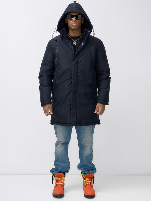 Парка мужская зимняя удлиненная темно-синего цвета 8385TS
