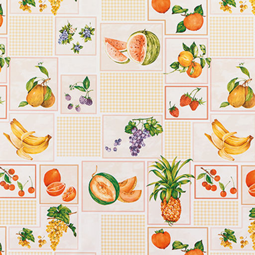 Клеенка столовая на тканевой основе 1,26х25м "Фрукты", ПВХ, в рулоне, Россия (цена за м/п)