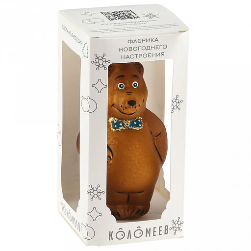 Елочная игрушка фигурка стеклянная Мишка, голубой бант h12см, ручная художественная роспись, подарочная упаковка (Россия) - Домашняя мода фото 6
