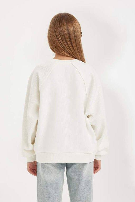 Базовый однотонный свитшот с круглым вырезом для девочек Relax Fit - Defacto фото 6