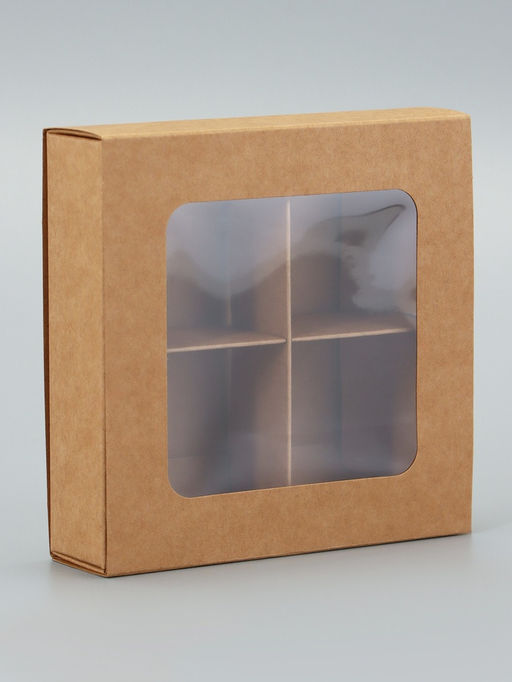 Коробка складная под 4 конфеты с окном, крафт, 12.6 х 12.6 х 3.5 см - UPAK LAND фото 3