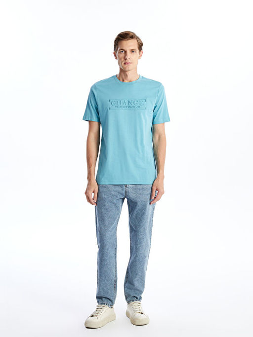 Bisiklet Yaka K?sa Kollu Bask?l? Penye Erkek Ti??rt