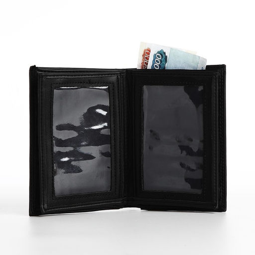 Портмоне мужское без застёжки, 3 в 1, отдел автодокументов, паспорта, карт, купюр, чёрное