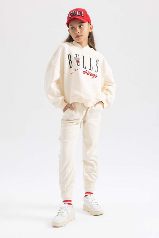 Толстовка свободного кроя с капюшоном NBA Chicago Bulls для девочек - Defacto фото 5