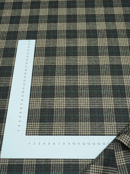 Шерсть пальтово-костюмная Твид Клетка цв.бежево-зеленый на коричневом, ш.1.5м, шерсть-50%, п/э-50% - Купава фото 6