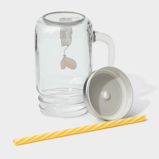 Кружка Доляна Медведь, 450 мл, 10?7.5?13 см, с крышкой и трубочкой, стекло  фото 6
