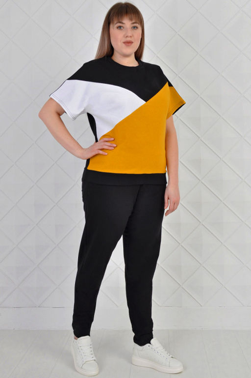 Арт. 2343 Костюм с брюками женский 50-58 (5 шт) Цвет:верх-черный, белый, горчичный, низ-черный - Калинка фото 6