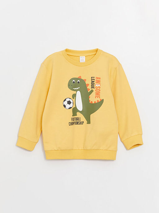 Bisiklet Yaka Uzun Kollu Dinazor Bask?l? Erkek Bebek Sweatshirt ve Pantolon 2li Tak?m - Waikiki фото 2