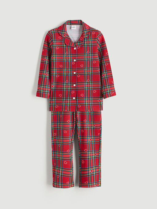 G?mlek Yaka Ekose K?z ?ocuk Pijama Tak?m?