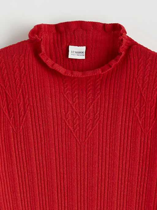 Dik Yaka Desenli K?z ?ocuk Triko Kazak