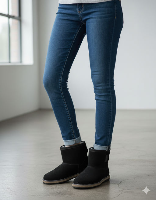 Унты женские на войлочной подошве Замша, овчина, черные - Roshva фото 11