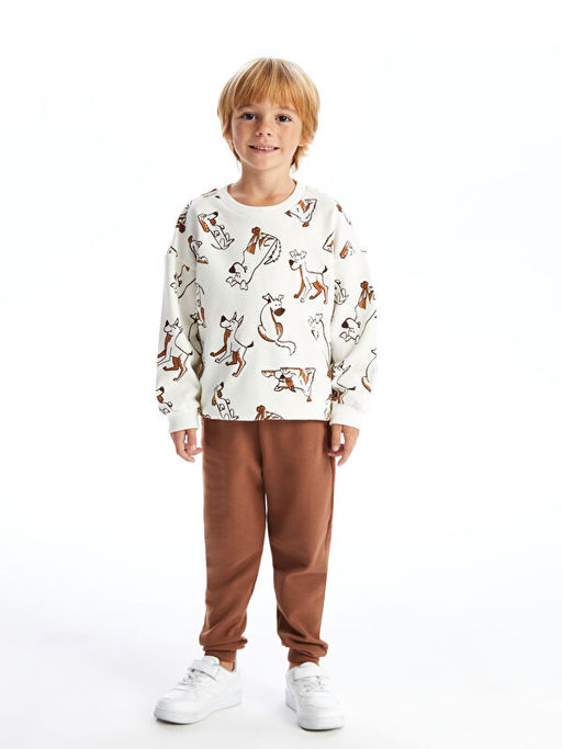 Bisiklet Yaka Bask?l? Erkek Bebek Sweatshirt ve E?ofman Alt 2li Tak?m