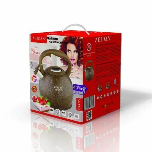 Чайник нерж ZEIDAN 3,5 л, со свист, индукц. дно, цветное покр корпуса "Gravell" арт. Z-4135