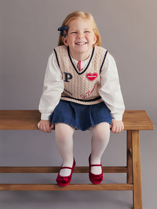 V Yaka Desenli K?z ?ocuk Triko S?veter