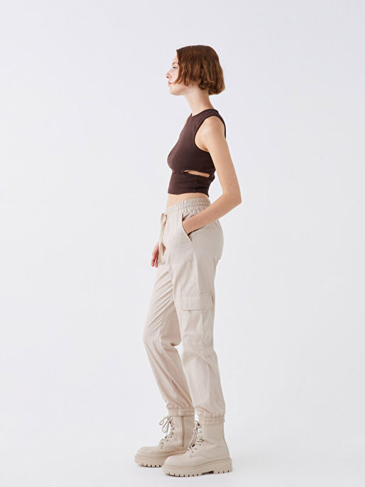 Beli Lastikli Standart Fit Kad?n Kargo Pantolon