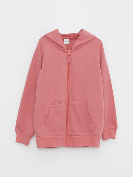 Kap??onlu Basic Uzun Kollu K?z ?ocuk Fermuarl? Sweatshirt