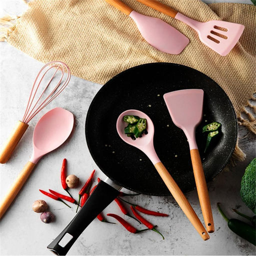 Силиконовые кухонные принадлежности 13 предметов розовый набор - Buro фото 4