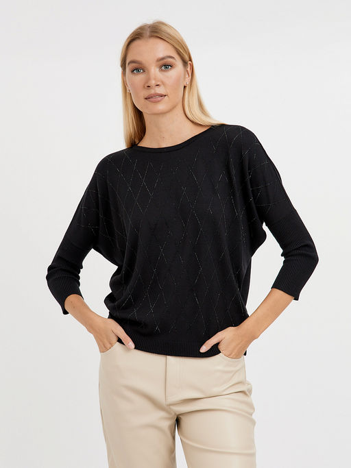 джемпер женский силуэта летучая мышь в черном цвете с ромбами из страз - Glenfield фото 8