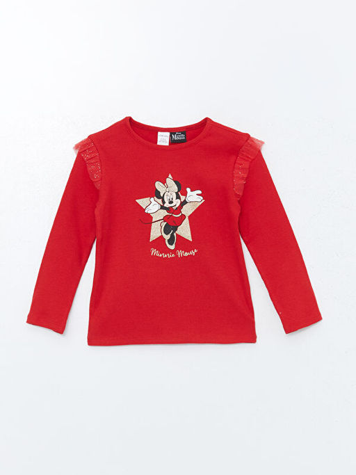 Uzun Kollu Minnie Mouse Bask?l? K?z ?ocuk Ti??rt