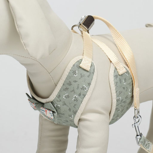 Комплект с мягкой шлейкой Веточки, размер L, поводок 120 х 1,5 см, ОГ 42-76 см, серый - Пижон фото 5